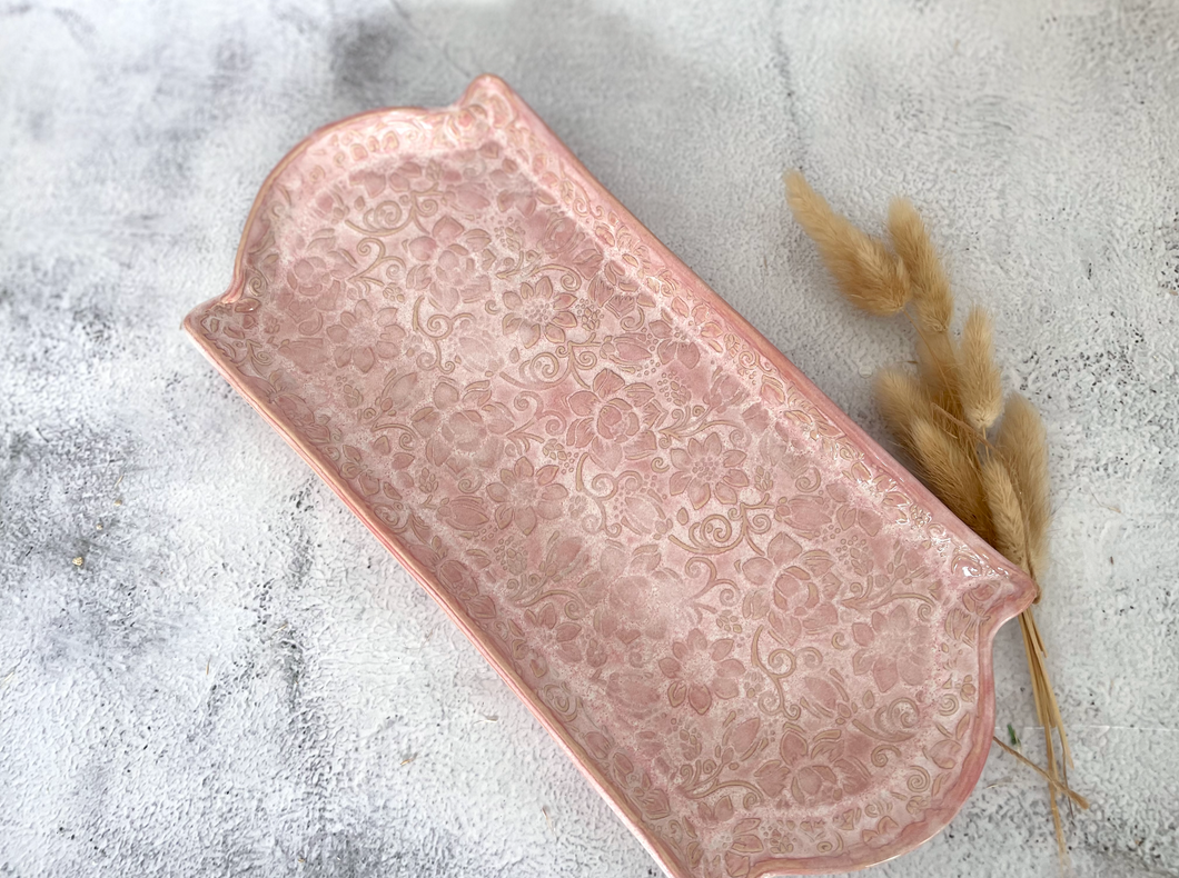 Handmade Ceramic Soft Pink Floral Platter