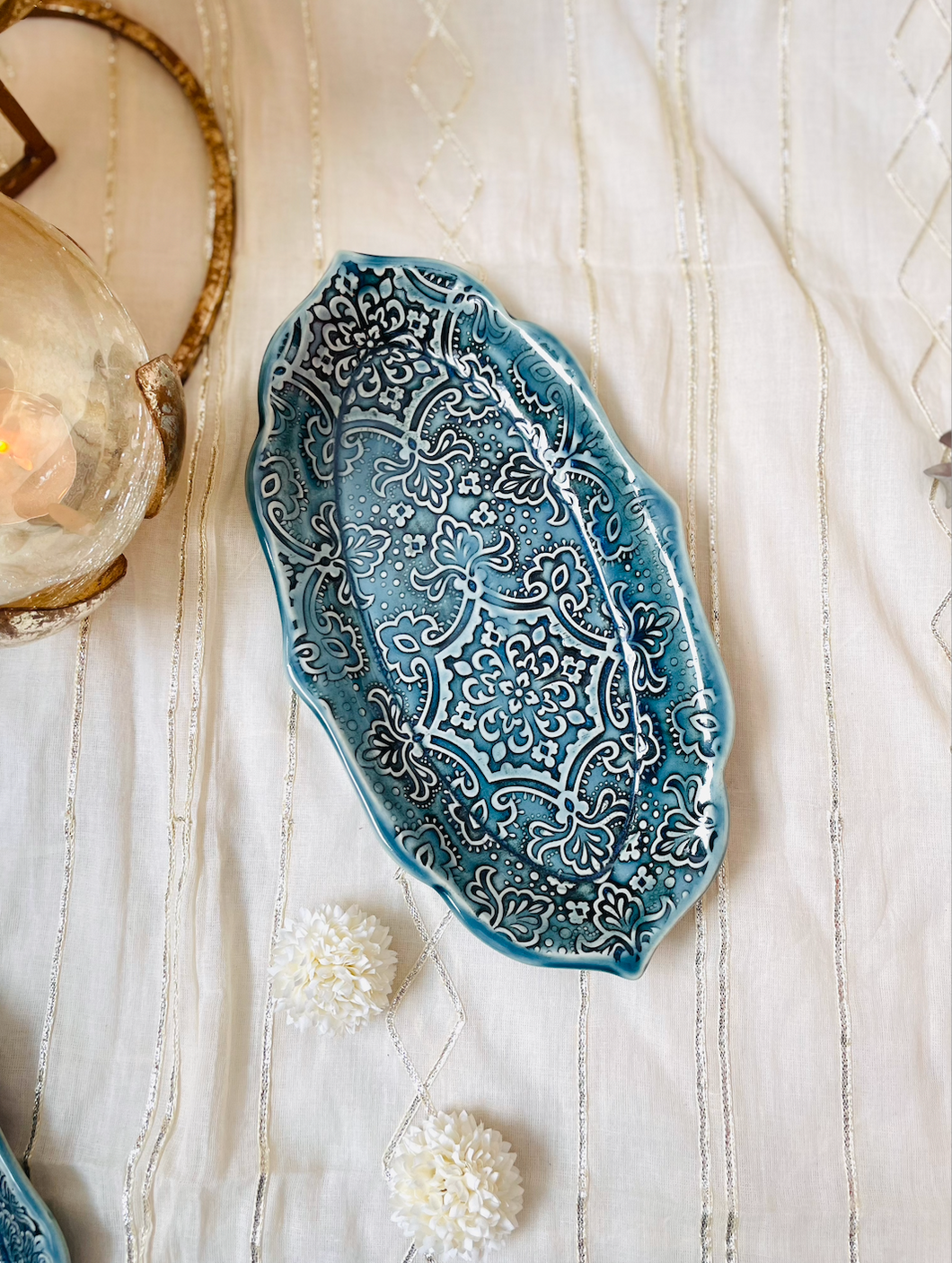 Handmade Ceramic Platter with Fancy Rim (Small)