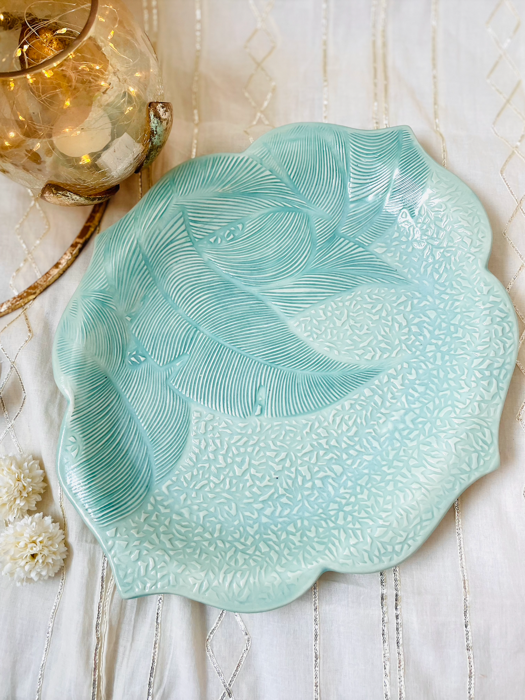 Handmade Ceramic Platter with Fancy Rim (Large)