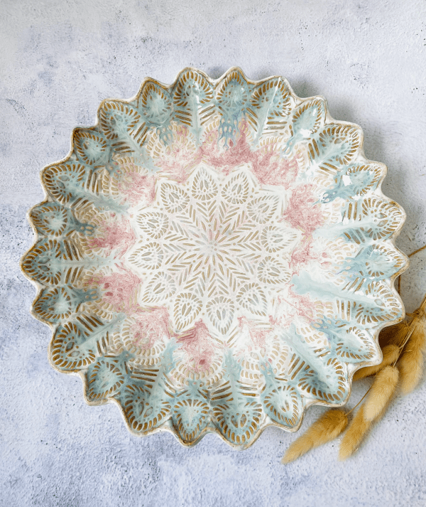 Handmade Peacock Ceramic Platter- Large