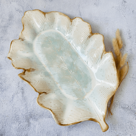 Handmade Leaf-Shaped Ceramic Platter- Large