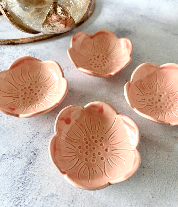 Handmade Ceramic Coral Flower Trinket Dish- Set of 4