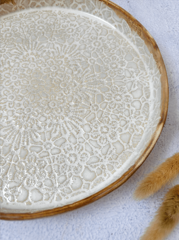 Handmade Ceramic Round Lace Platter- Medium