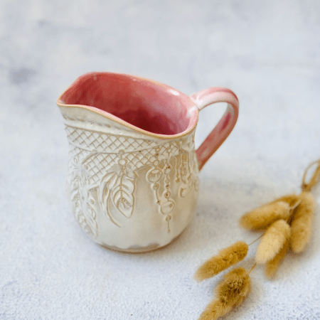 Handmade Ceramic Pourer- Pink & White