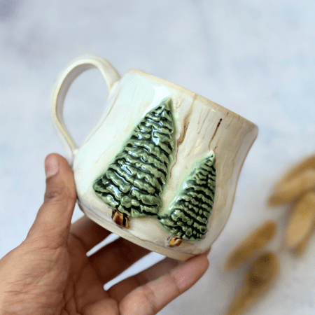 Handmade Ceramic Mug With Pine Trees