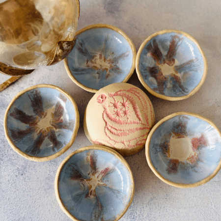 Handmade Ceramic Tiny Lace Bowls- Pink & Blue (Set of 6)
