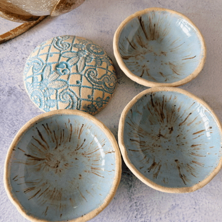Handmade Ceramic Tiny Lace Bowls- Speckled Blue (Set of 4)
