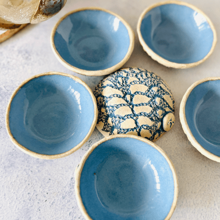 Handmade Ceramic Tiny Lace Bowls- Dark Blue (Set of 6)