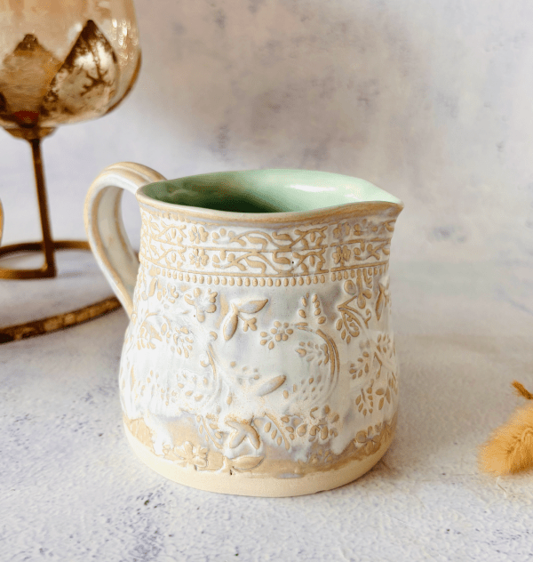 Handmade Ceramic Pourer- Green & White