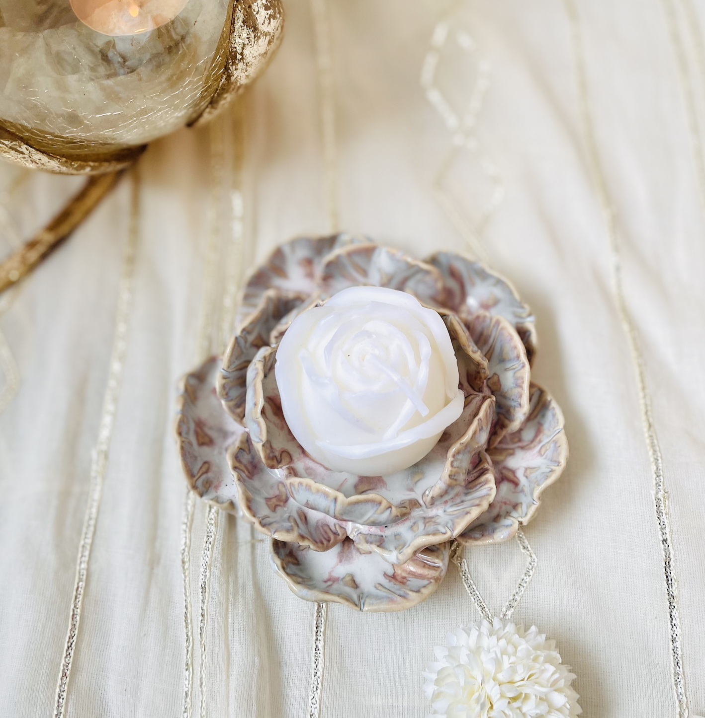 Handmade Ceramic Flower Tealight Holder- 3 Layers - Image 2