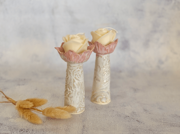 Handmade Ceramic Candle Holder Set- Pink