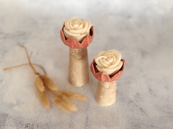 Handmade Ceramic Candle Holder Set- Peach