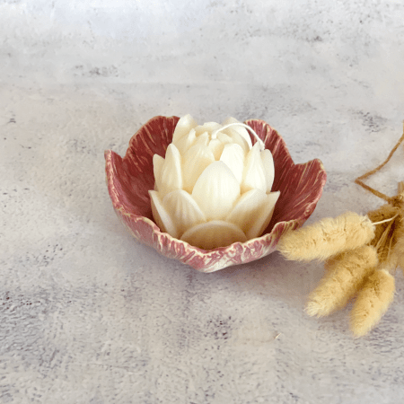 Handmade Ceramic Flower Bowl with Lotus Candle- Purple