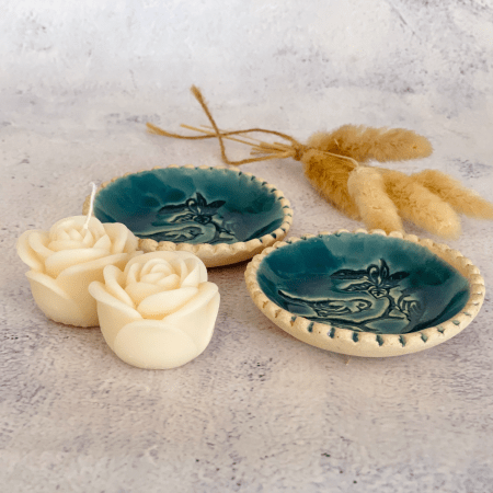 Handmade Ceramic Bird Trinket Dish Candle Set