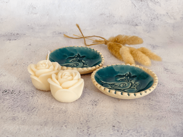 Handmade Ceramic Bird Trinket Dish Candle Set