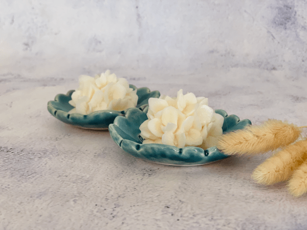 Handmade Ceramic Peacock Trinket Dish Candle Set