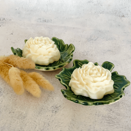 Handmade Ceramic Leaf Dish Candle Set- Forest Green