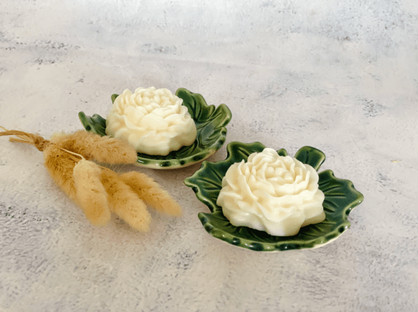 Handmade Ceramic Leaf Dish Candle Set- Forest Green