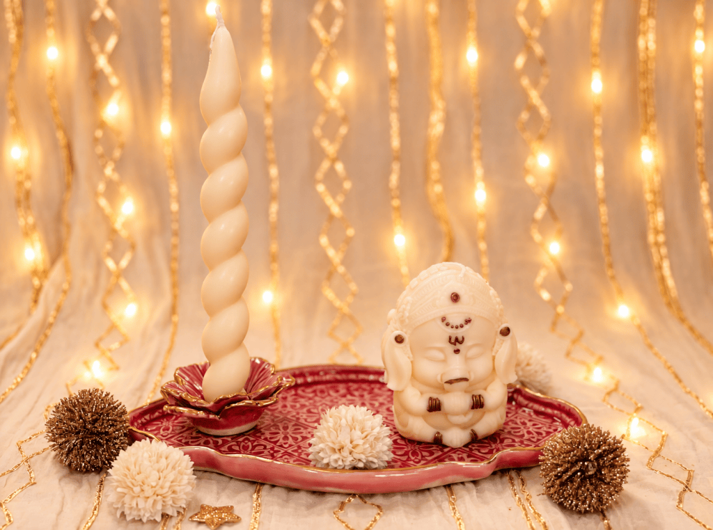 Diwali Special: Ganesha Candle & Ceramic Puja Platter (Medium)