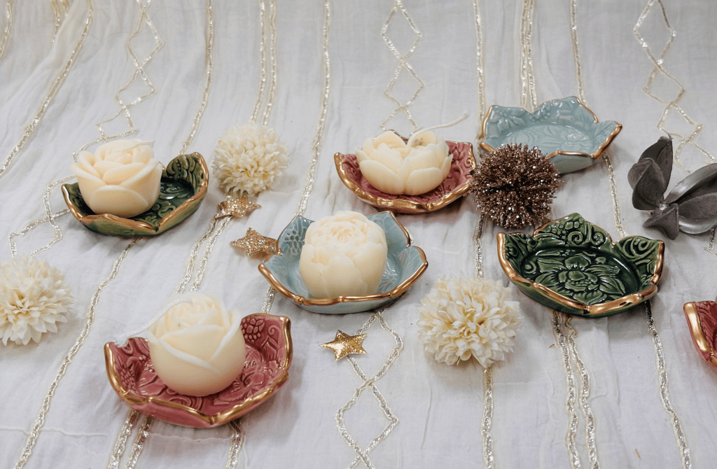Diwali Special: Lotus Trinket Dish with Flower candle